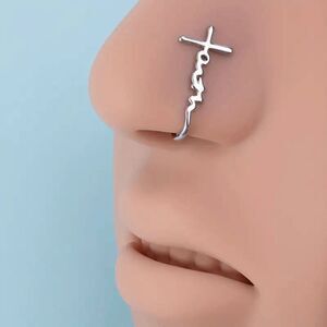 Faith Cross White Gold Plated Nose Cuff/Ring
